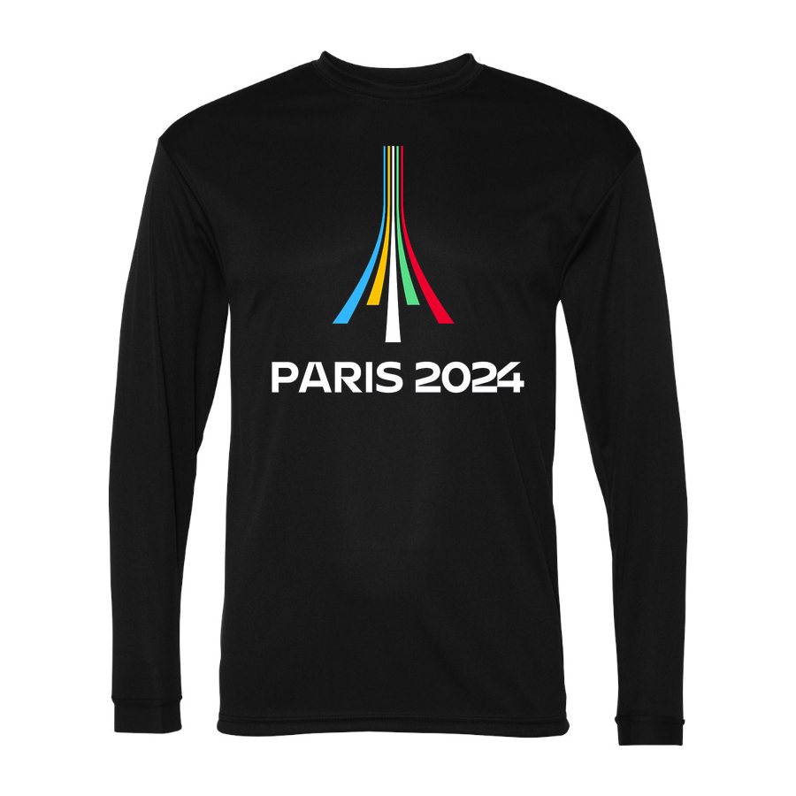 Men's Paris-2024-Olympics-logo-white Polyester Long Sleeve T-Shirt - Black