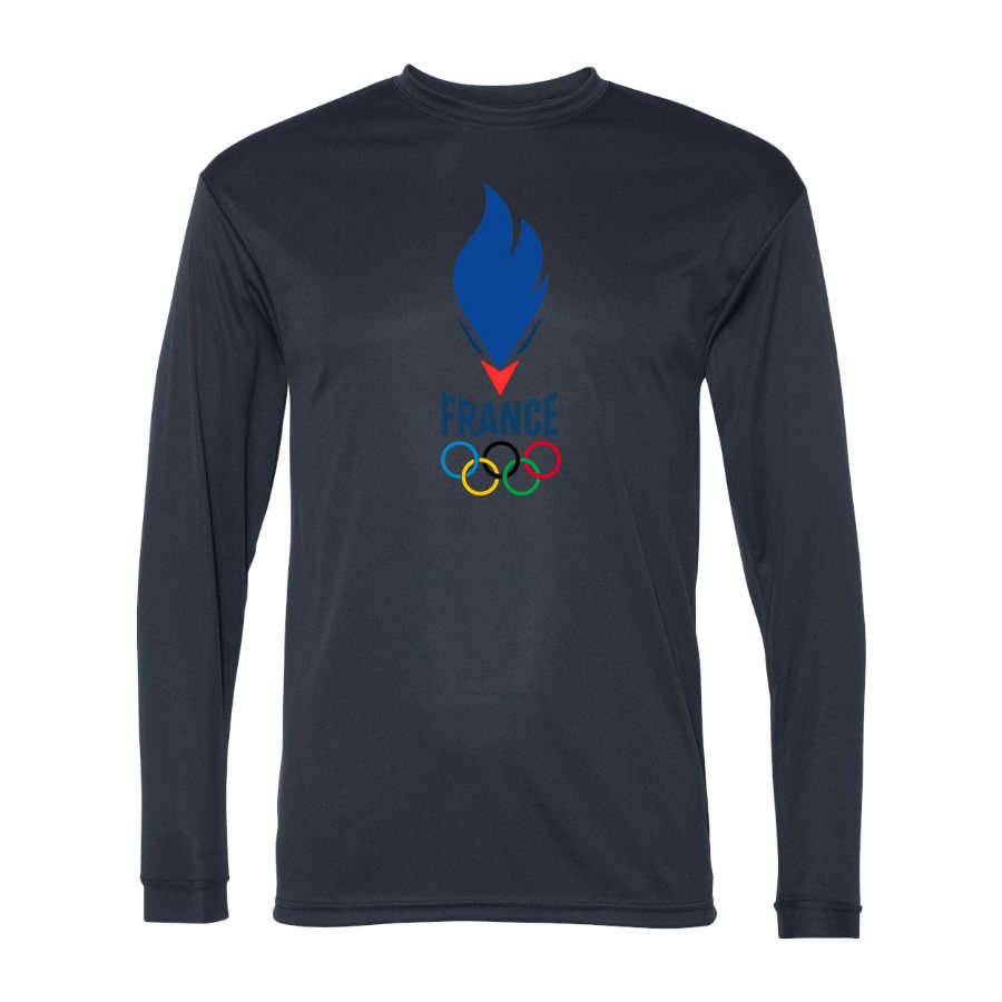 Men's France 2024 Polyester Long Sleeve T-Shirt - Navy