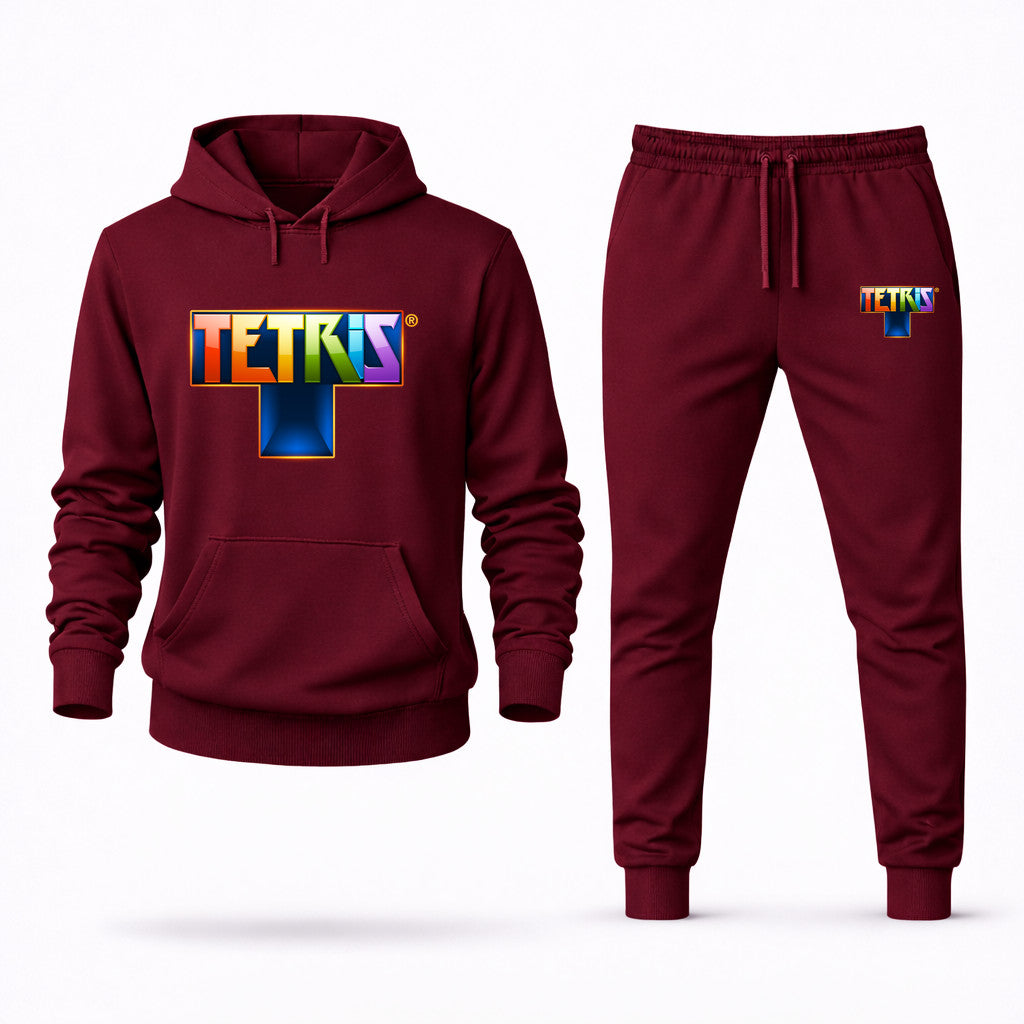 Tetris Hoodie and Joggers Set - Burgundy