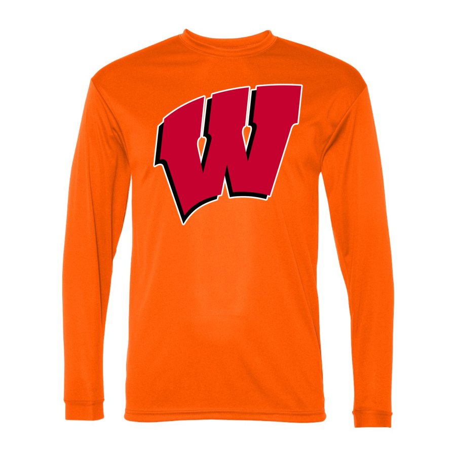 Men's Wisconsin Badgers Polyester Long Sleeve T-Shirt - Safety Orange