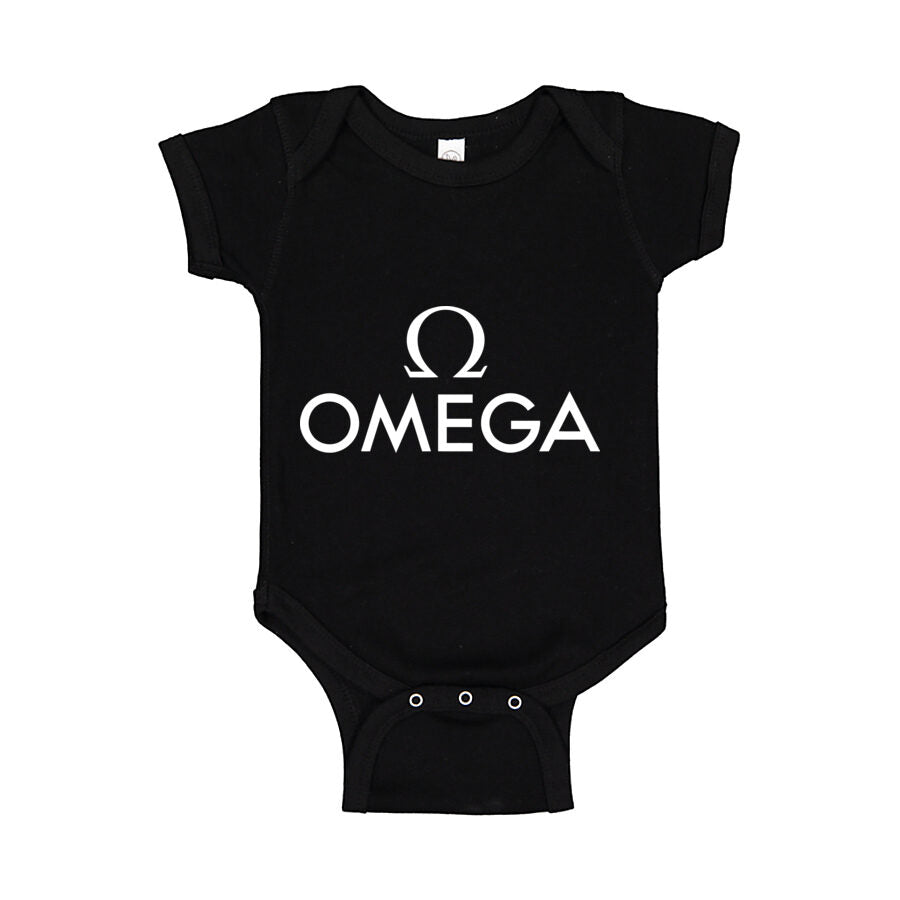 Omega White Logo Baby Romper Onesie - Black