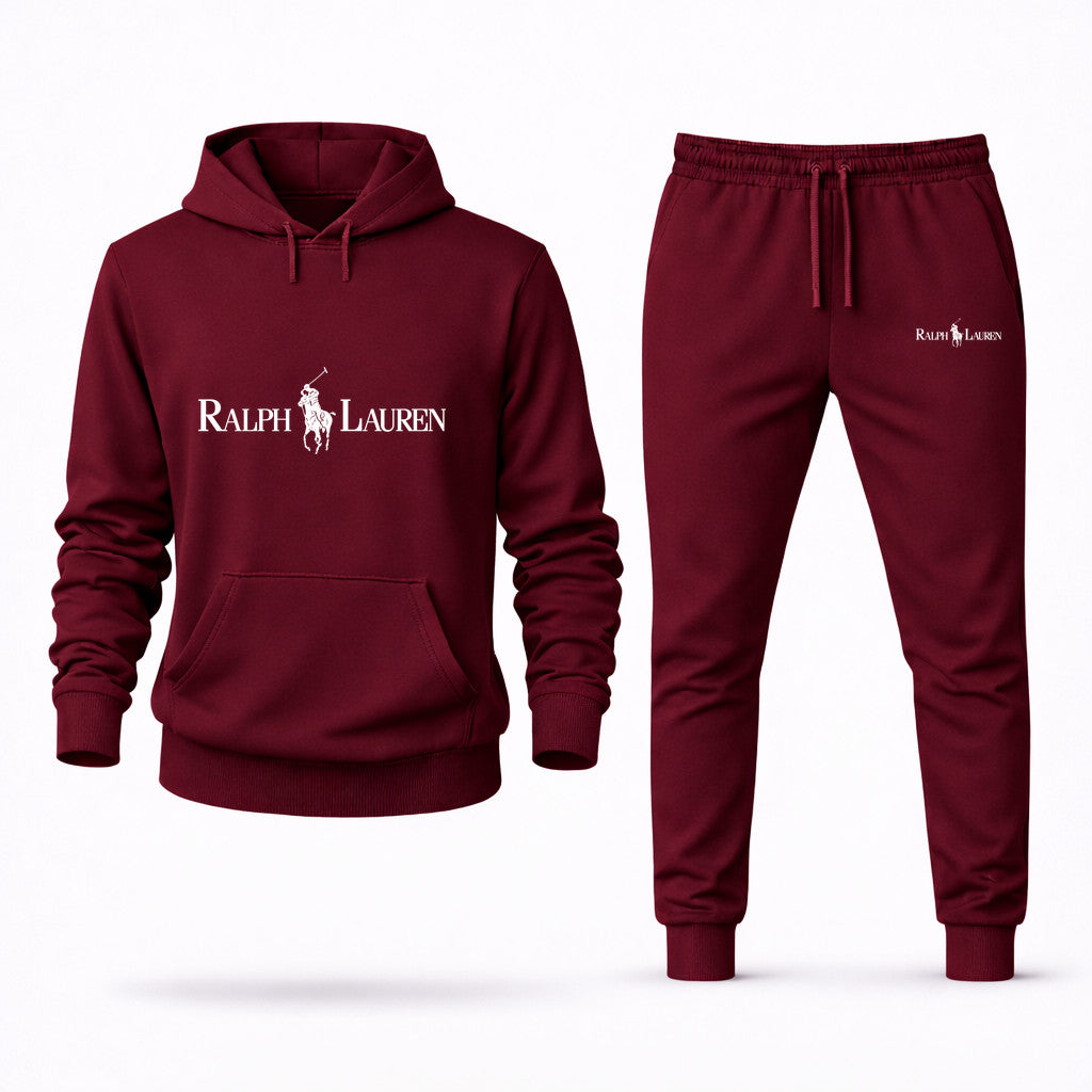 Polo Ralph Lauren White Hoodie and Joggers Set - Burgundy