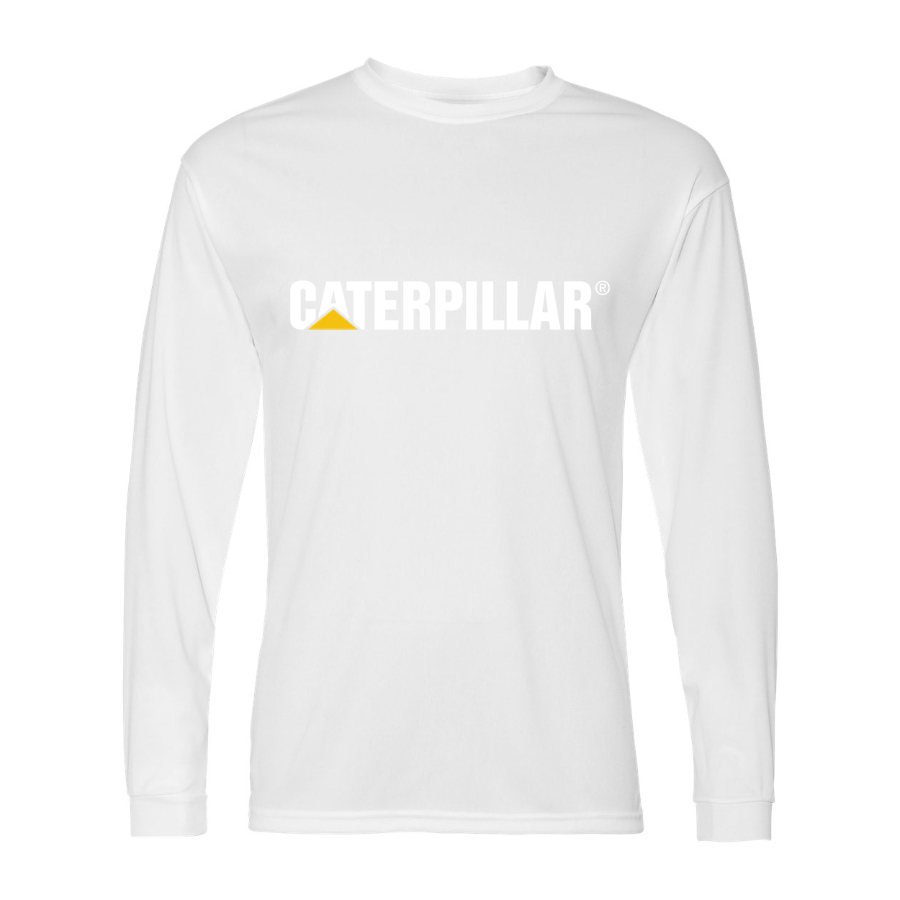 Men's Caterpillar White Logo Polyester Long Sleeve T-Shirt - White