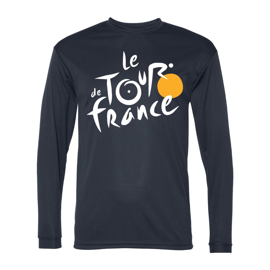 Men's Tour de France White Logo Polyester Long Sleeve T-Shirt - Navy