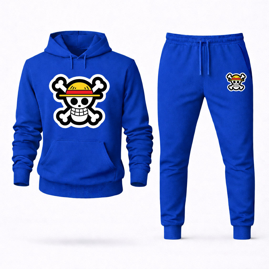 Straw Hat Luffy Hoodie and Joggers Set - Blue