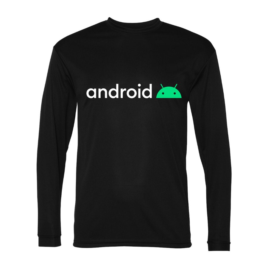 Men's Android White Logo Polyester Long Sleeve T-Shirt - Black