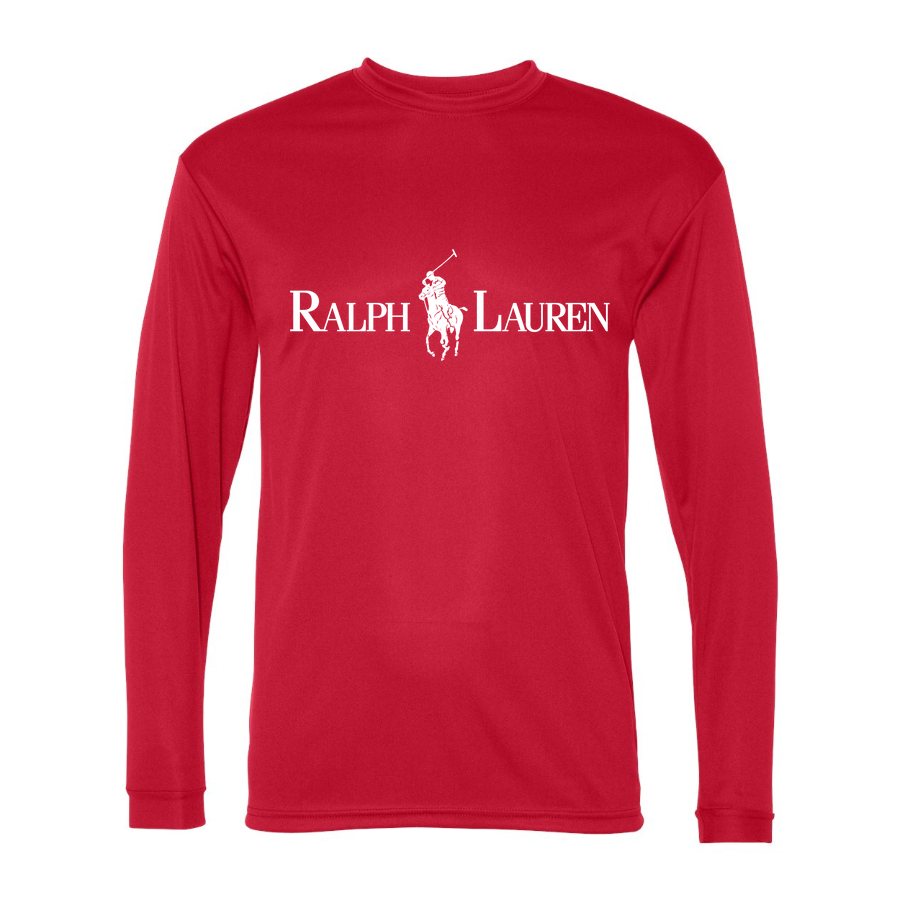 Men's Polo Ralph Lauren White Logo Polyester Long Sleeve T-Shirt - Red