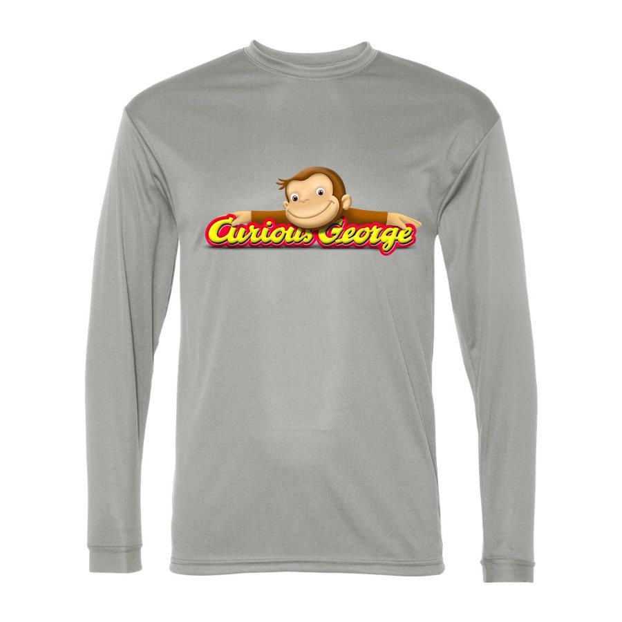 Men's Curious George Polyester Long Sleeve T-Shirt - Silver