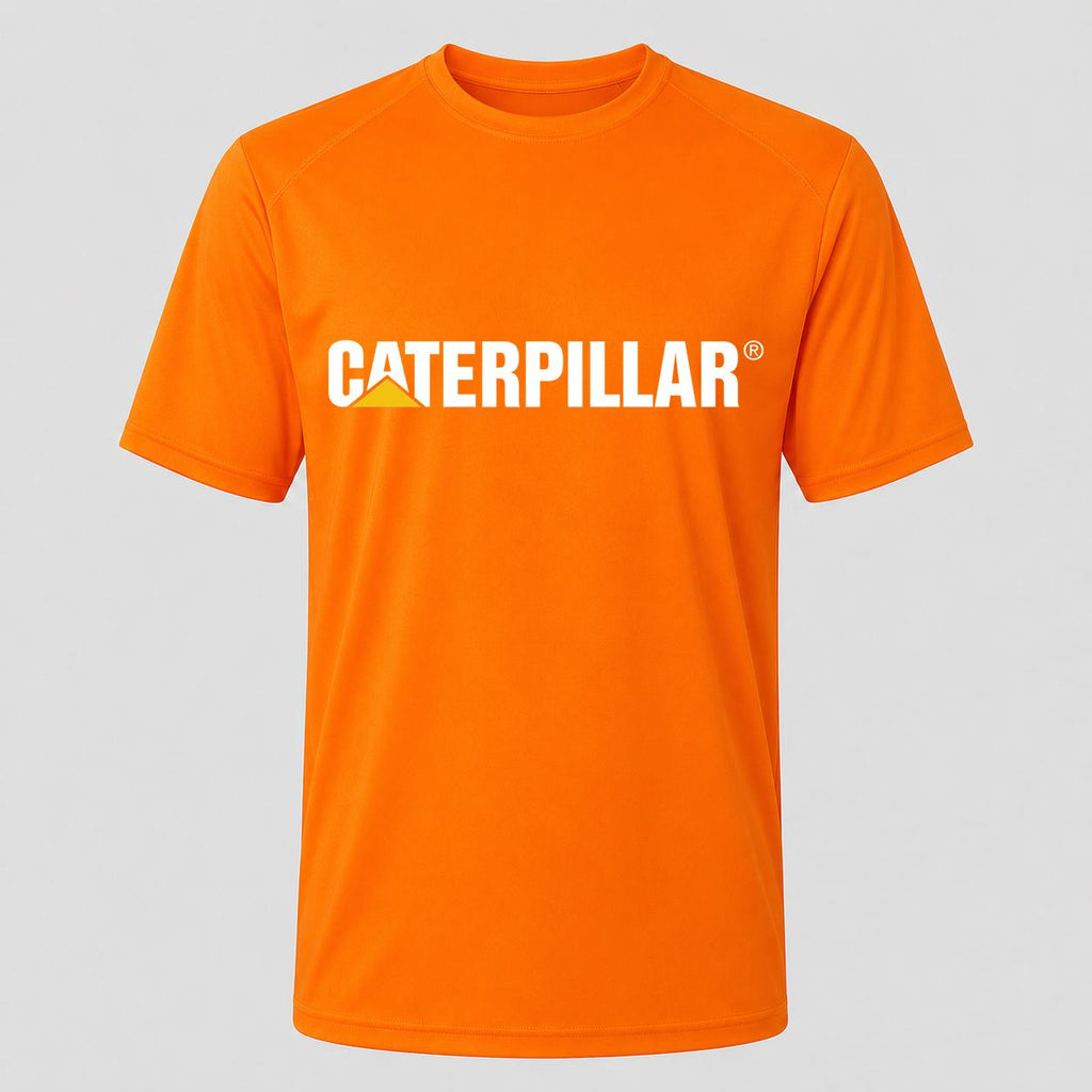 Men's Caterpillar White Performance T-Shirt - Orange