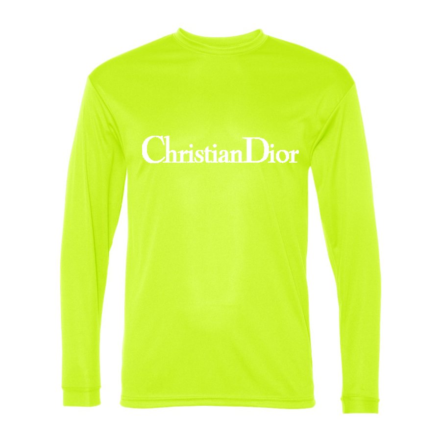 Men's Dior White Logo Polyester Long Sleeve T-Shirt - Safety Yellow