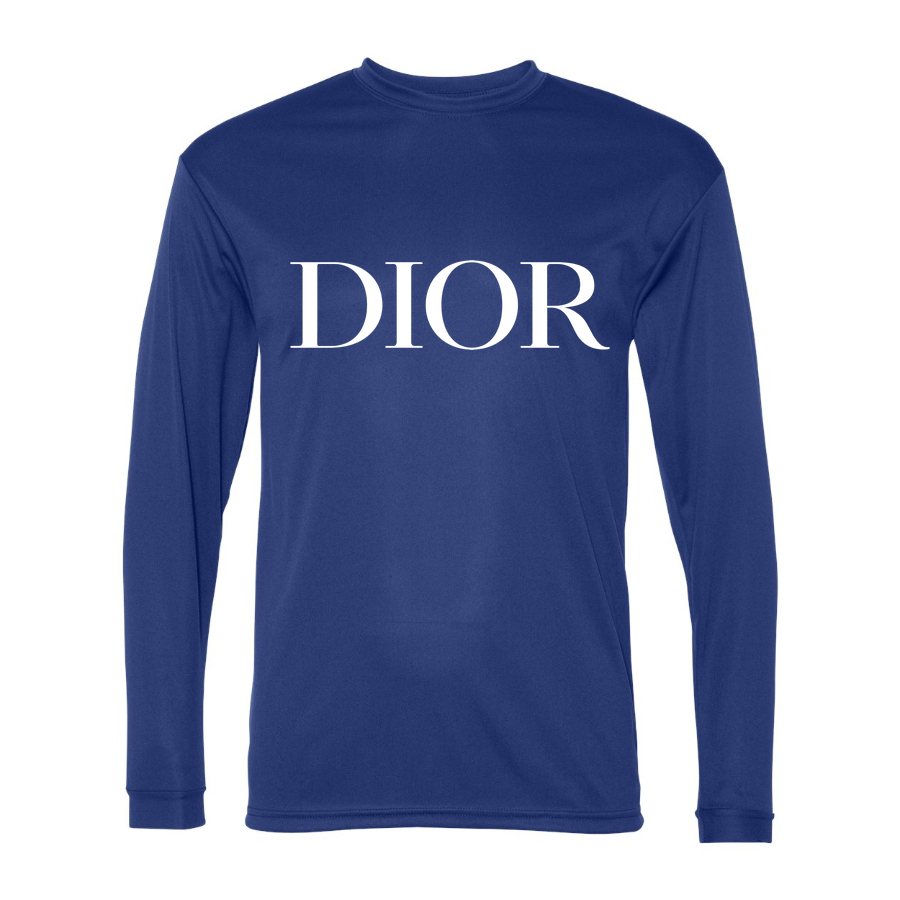 Men's Dior White Polyester Long Sleeve T-Shirt - Royal Blue