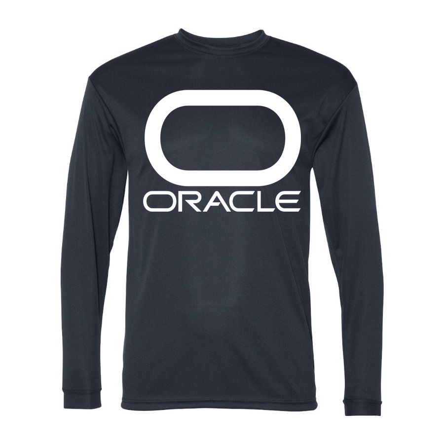 Men's Oracle White Logo Polyester Long Sleeve T-Shirt - Navy