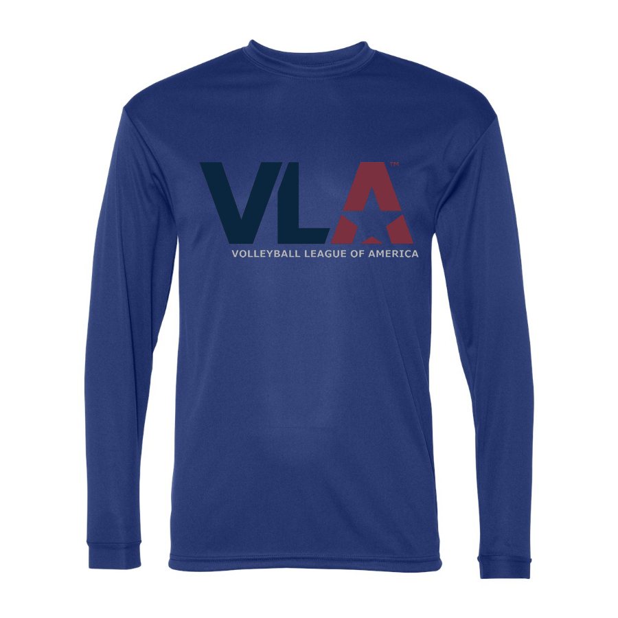 Men's American-Volleyball-League-Logo Polyester Long Sleeve T-Shirt - Royal Blue