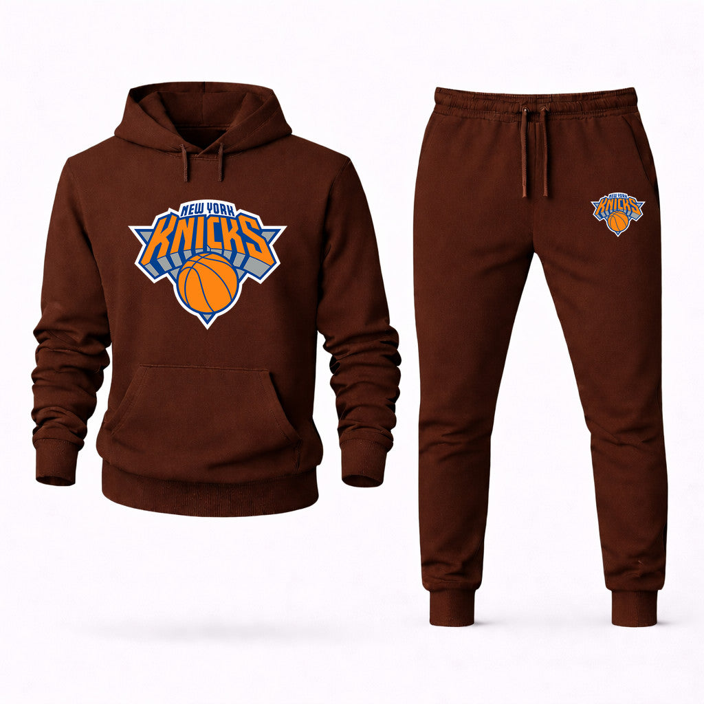 New York Knicks Hoodie and Joggers Set - Brown