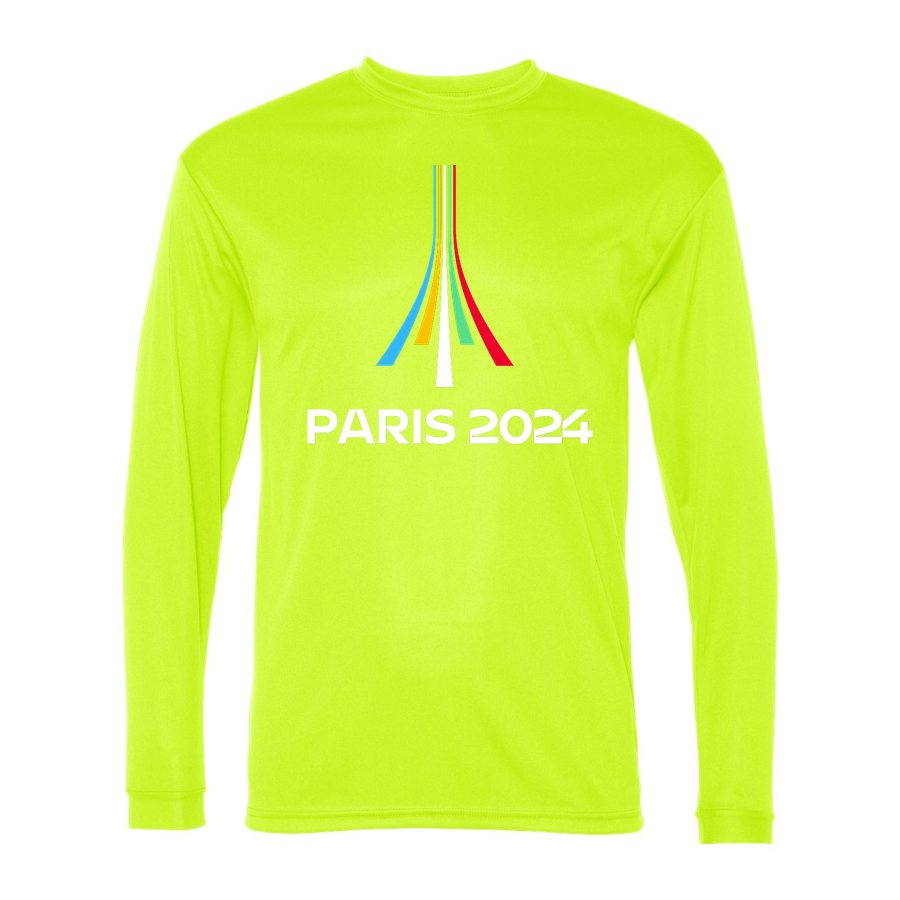 Men's Paris-2024-Olympics-logo-white Polyester Long Sleeve T-Shirt - Safety Yellow