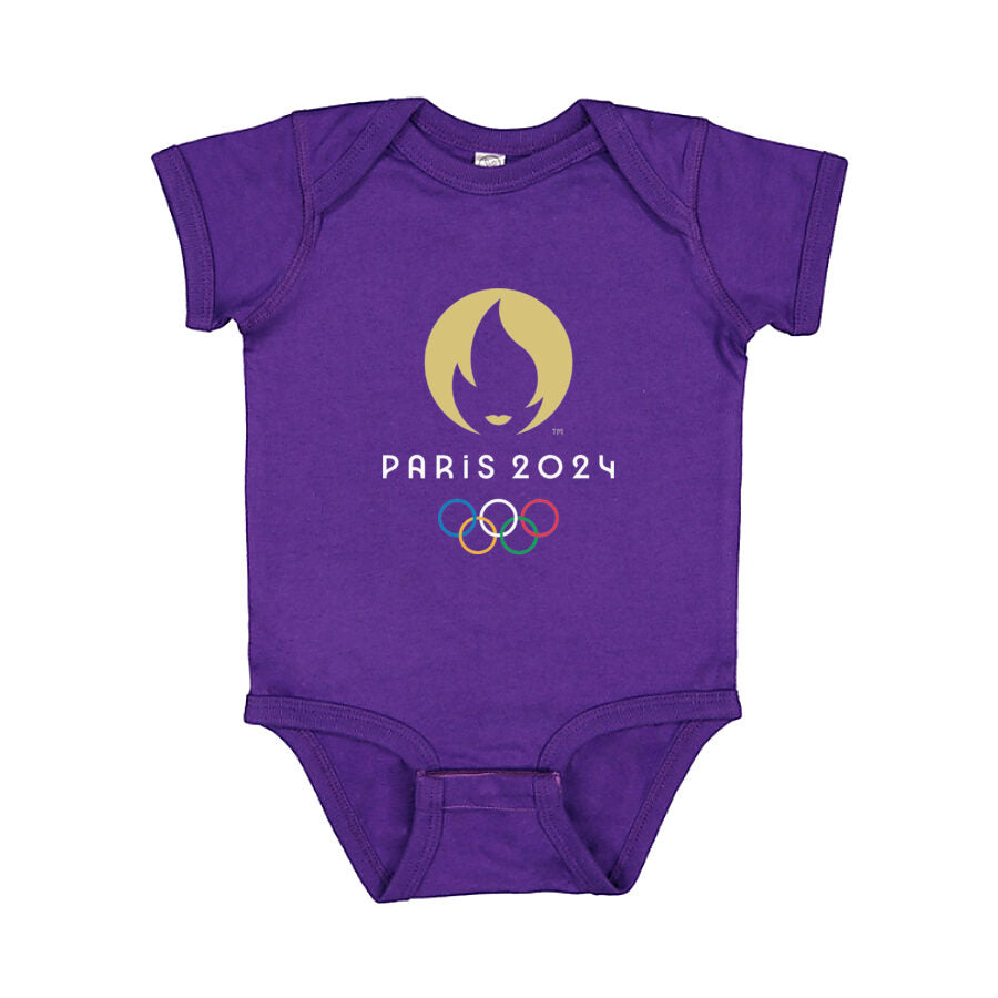 Paris 2024 Olympics White Logo Baby Romper Onesie - Purple