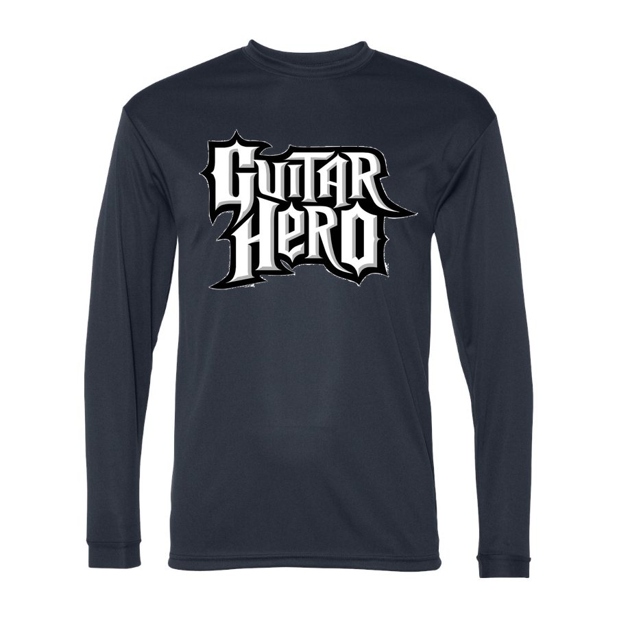 Men's Guitar Hero Polyester Long Sleeve T-Shirt - Navy