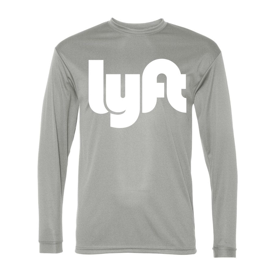 Men's Lyft White Logo Polyester Long Sleeve T-Shirt - Silver