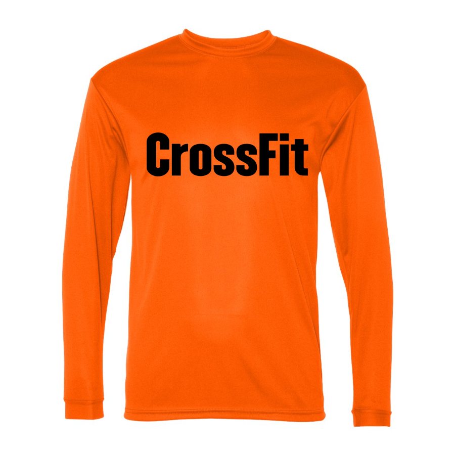 Men's CrossFit Polyester Long Sleeve T-Shirt - Safety Orange