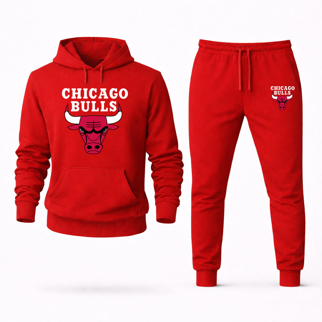 Chicago Bulls White Hoodie and Joggers Set - Red