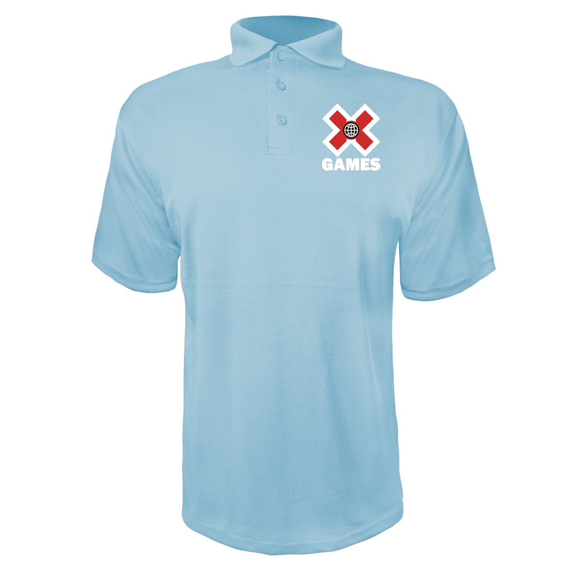 X Games logo White Sky Blue polyester polo