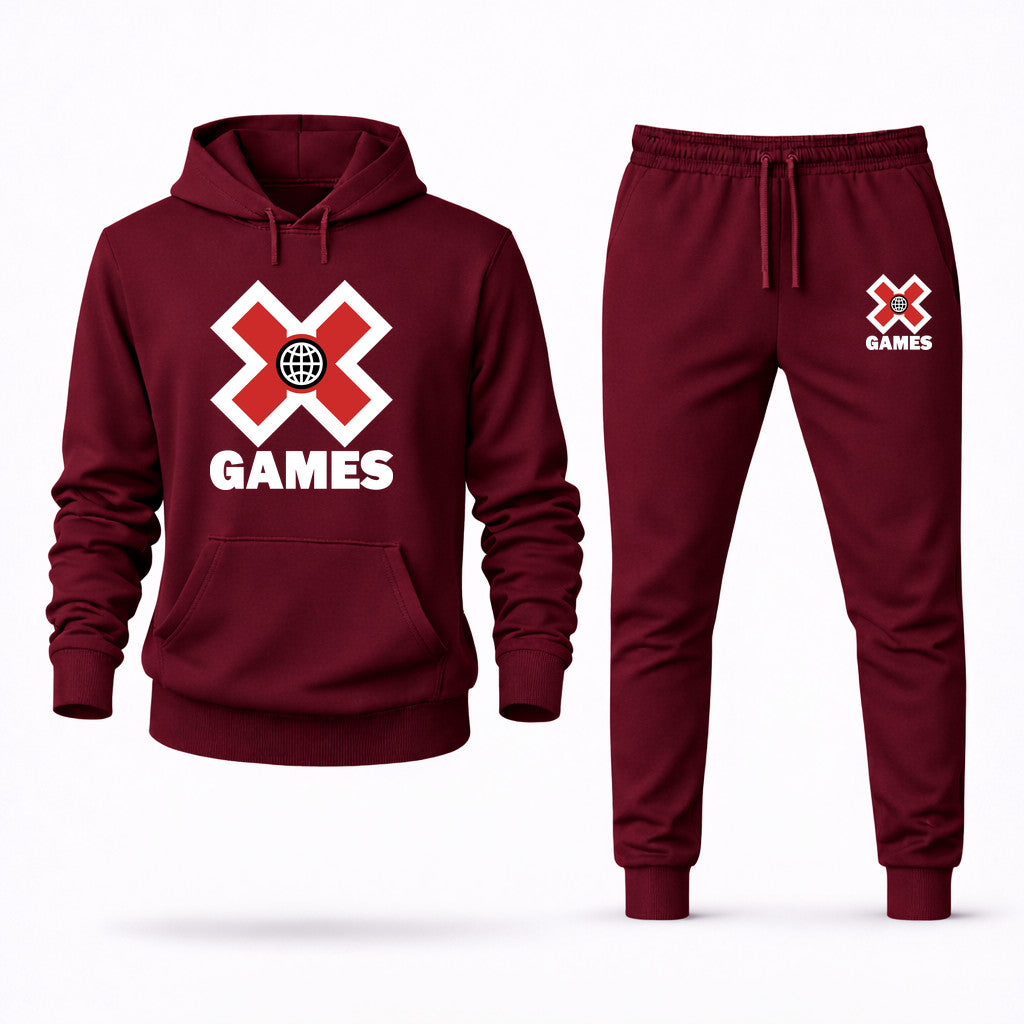 X Games White Hoodie and Joggers Set - Burgundy
