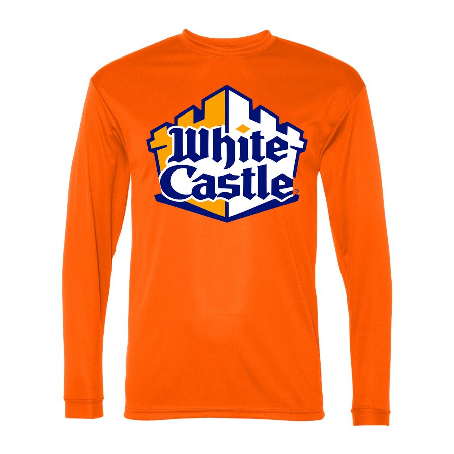 Men's White Castle Polyester Long Sleeve T-Shirt - Safety Orange