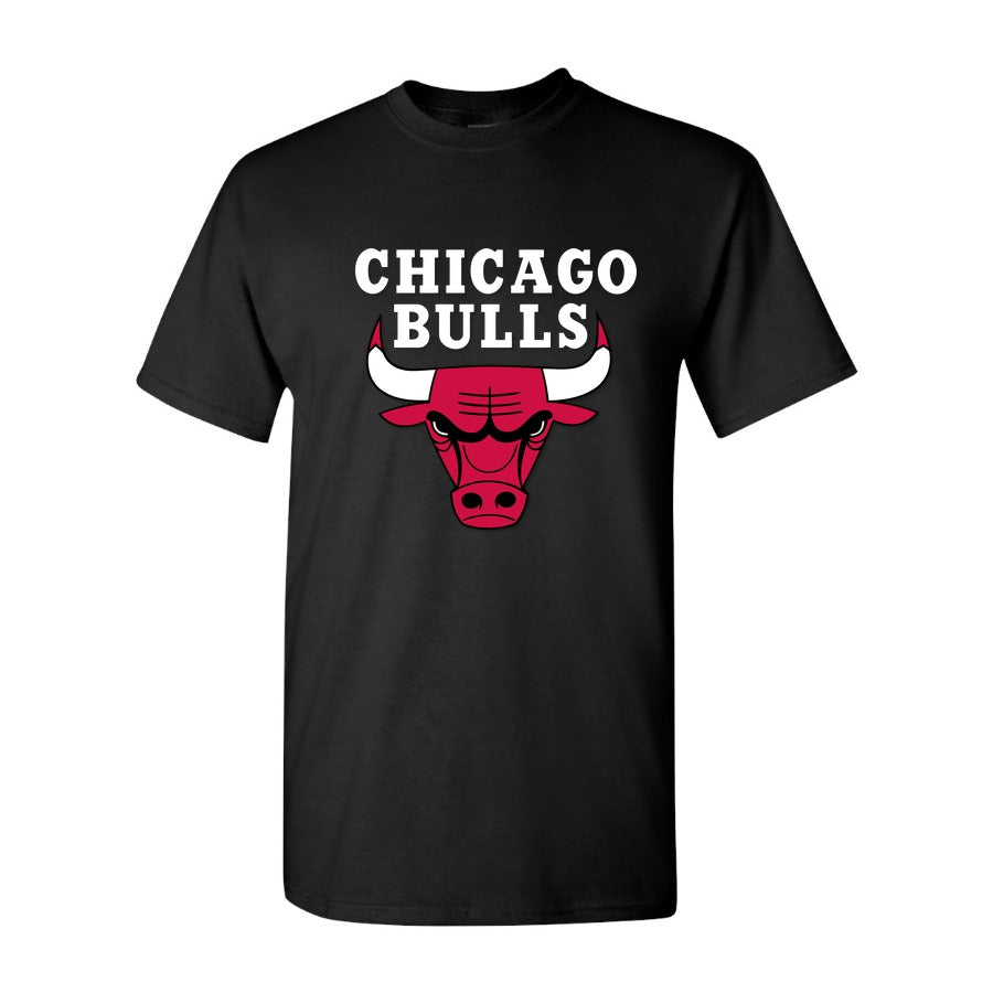 Men's Chicago Bulls White Logo Cotton T-Shirt - Black