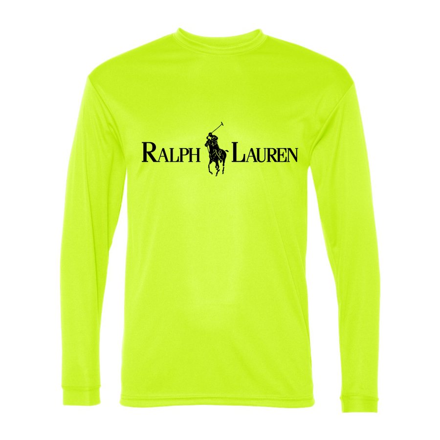 Men's Polo Ralph Lauren Black Logo Polyester Long Sleeve T-Shirt - Safety Yellow