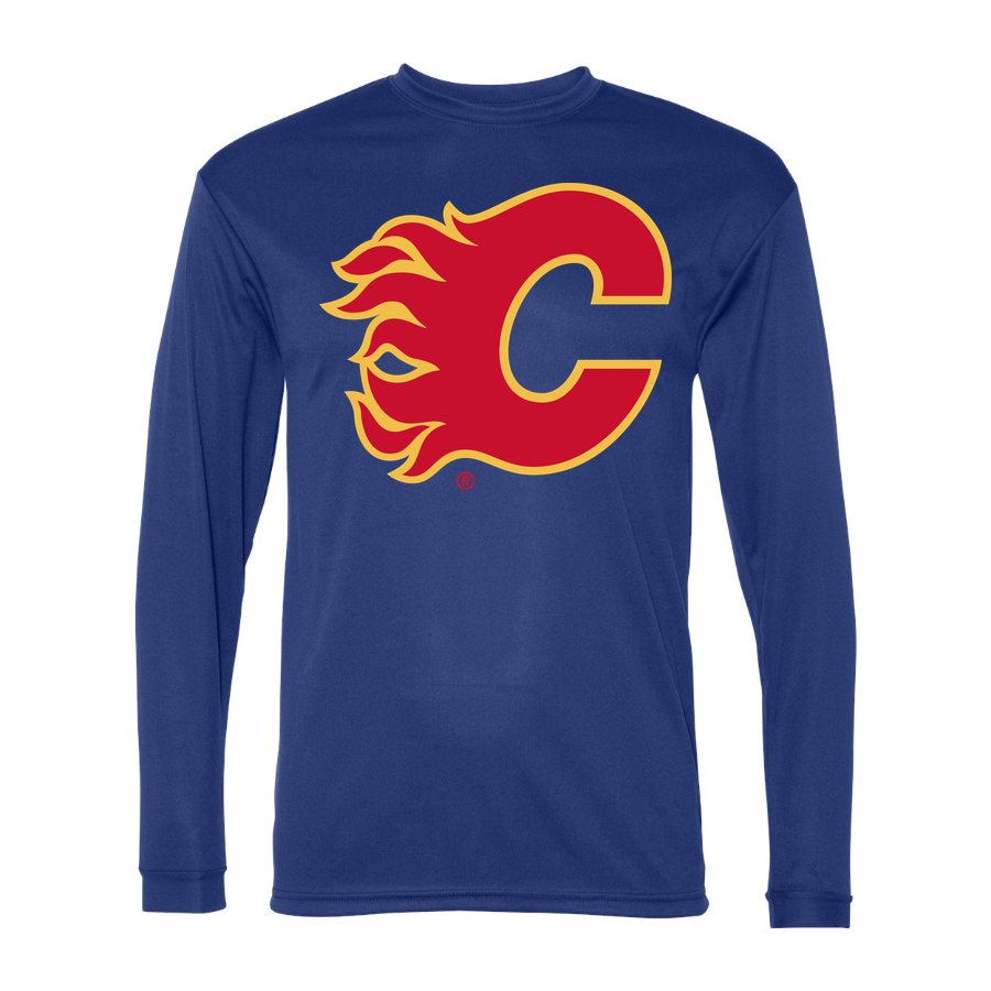 Men's Calgary Flames Polyester Long Sleeve T-Shirt - Royal Blue