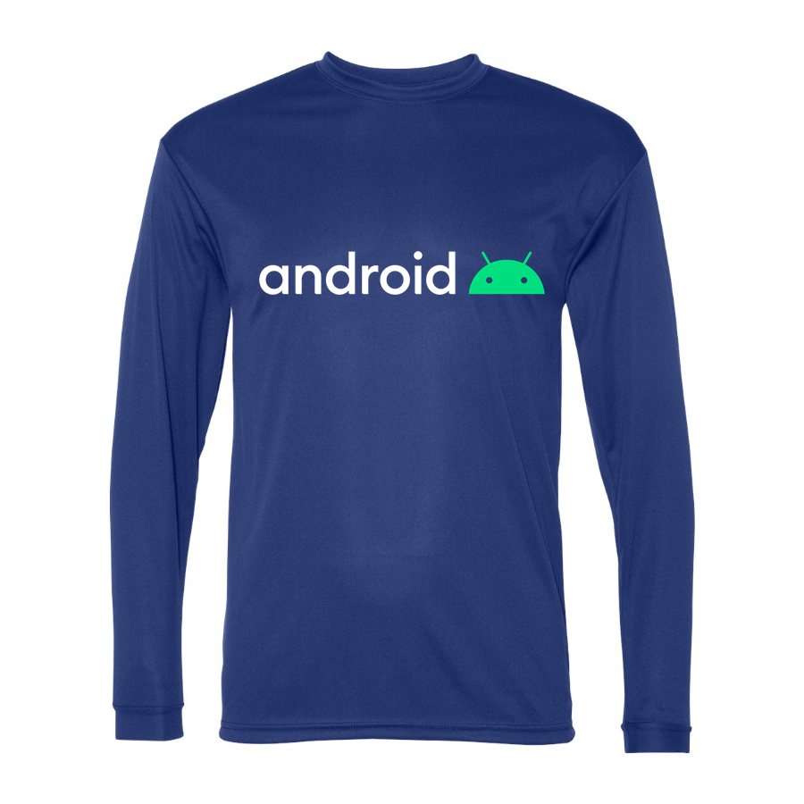 Men's Android White Logo Polyester Long Sleeve T-Shirt - Royal Blue