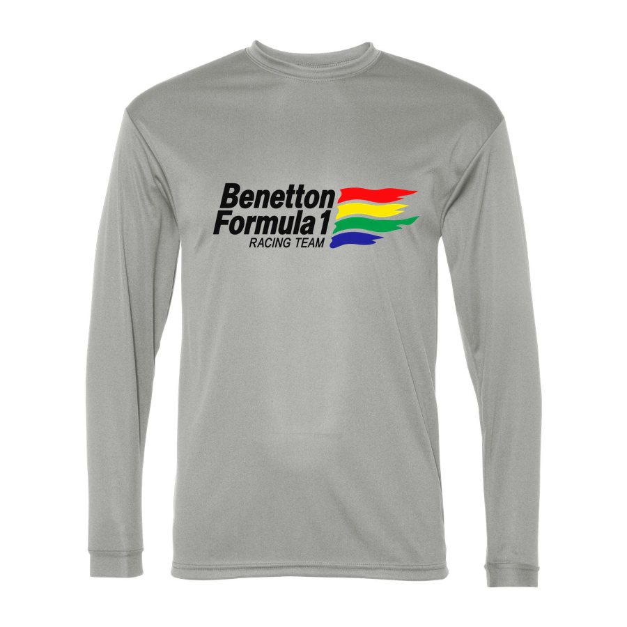 Men's Benetton Formula 1 Racing Team Polyester Long Sleeve T-Shirt - Silver