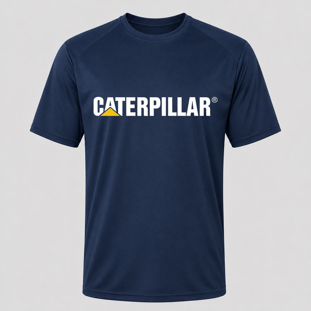 Men's Caterpillar White Performance T-Shirt - Navy