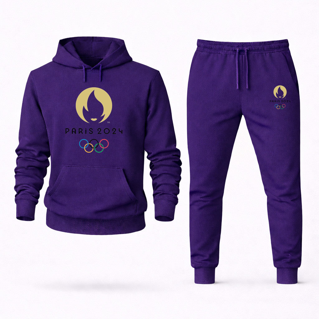 Paris 2024 Olympics Black Hoodie and Joggers Set - Purple