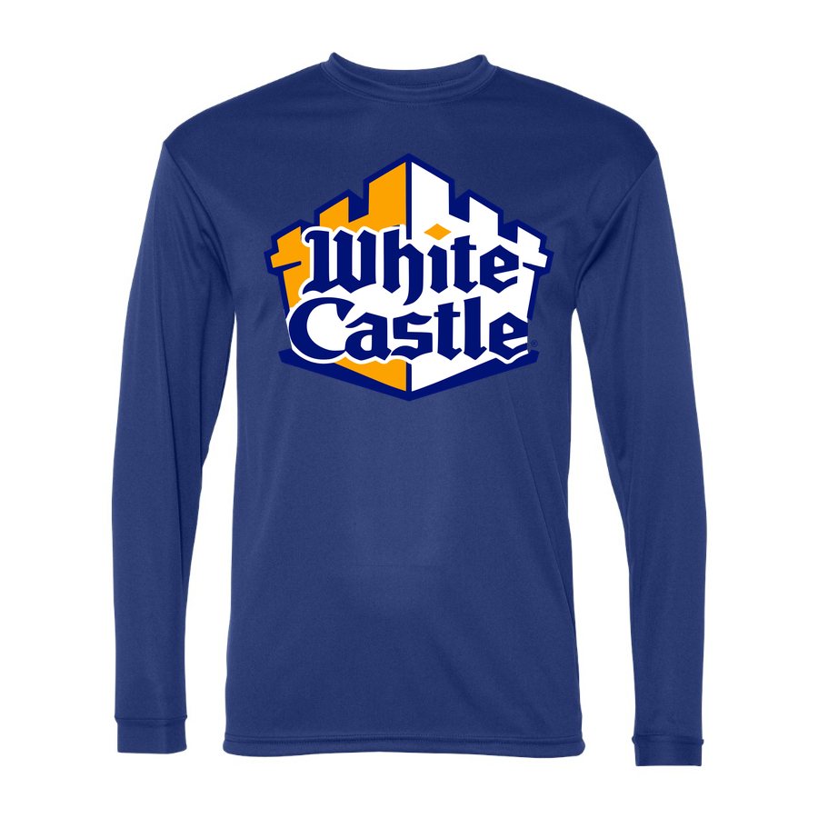 Men's White Castle Polyester Long Sleeve T-Shirt - Royal Blue