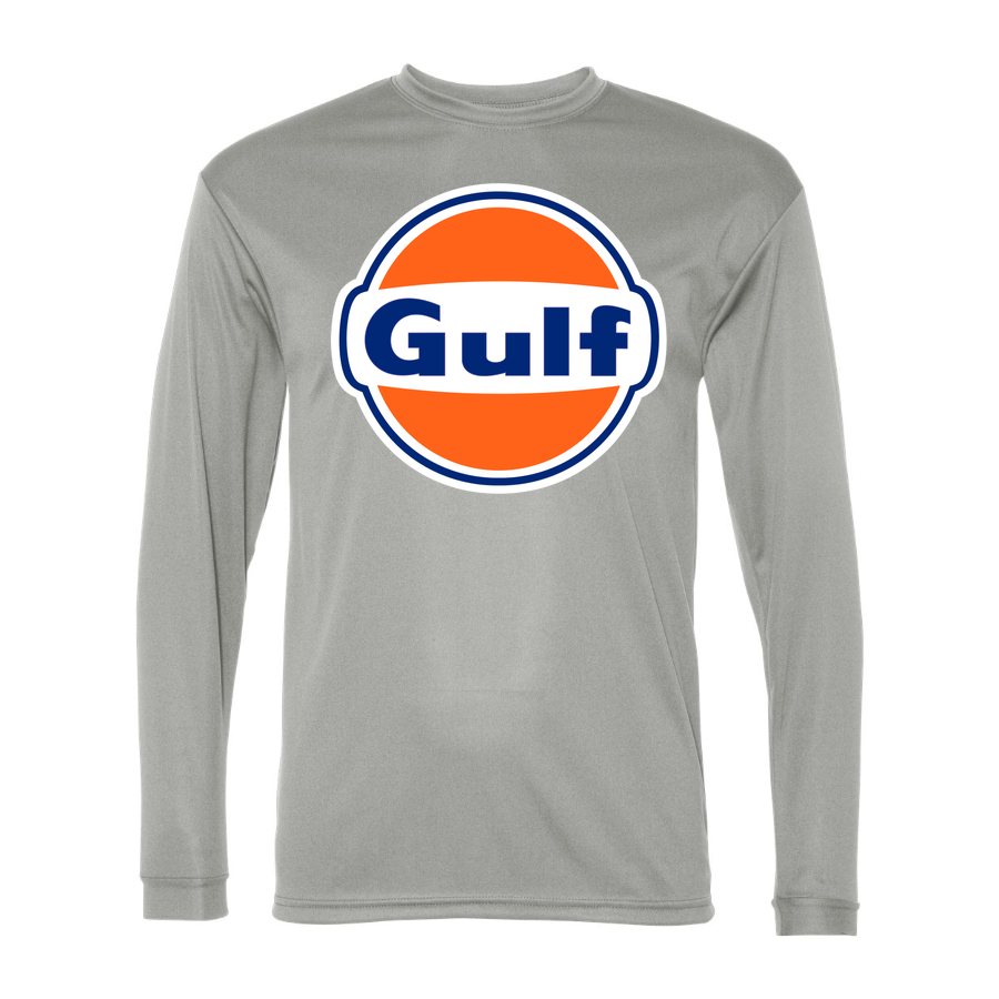 Men's Gulf Oil Polyester Long Sleeve T-Shirt - Silver
