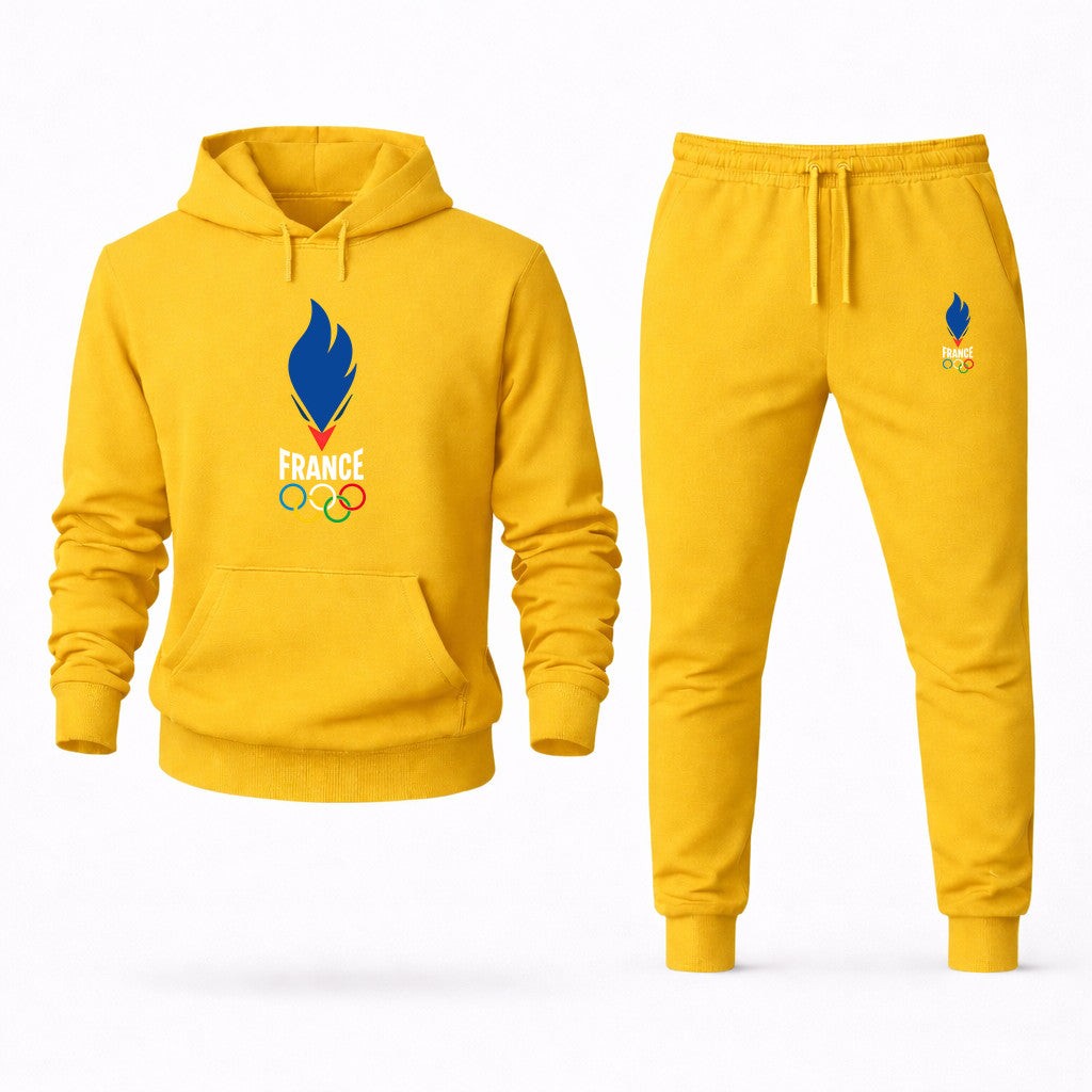 France 2024 White Hoodie and Joggers Set - Yellow
