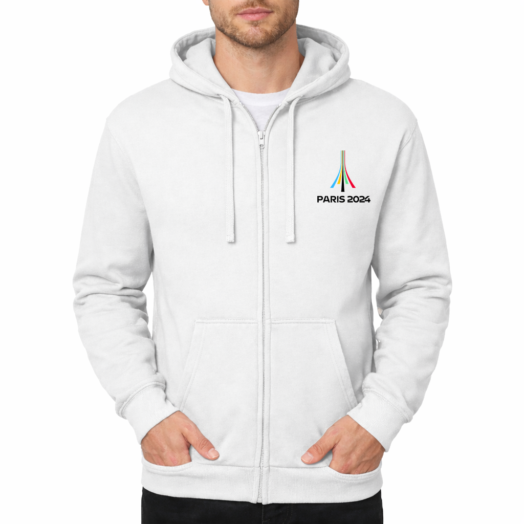 Men's Paris 2024 Olympics black Zipper Hoodie - White
