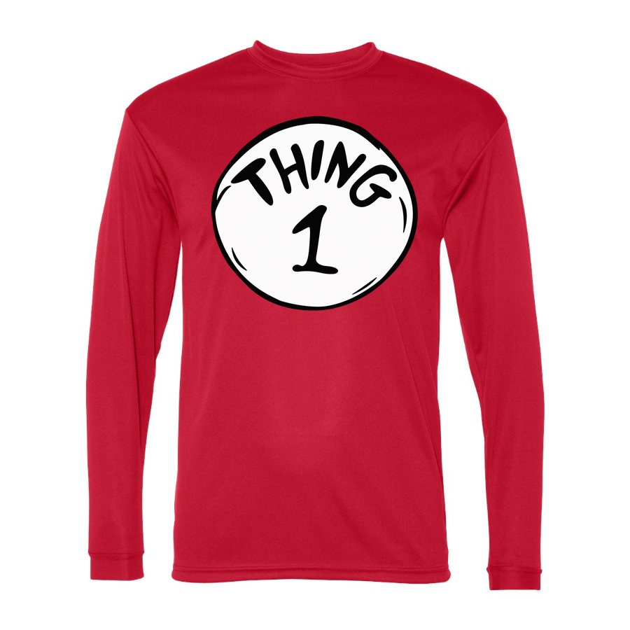 Men's Dr. Seuss Thing 1 Polyester Long Sleeve T-Shirt - Red