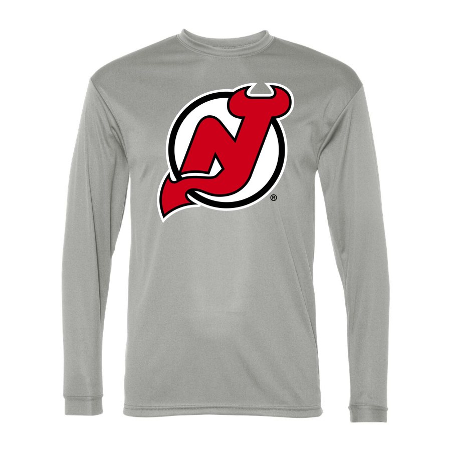 Men's New Jersey Devils Polyester Long Sleeve T-Shirt - Silver