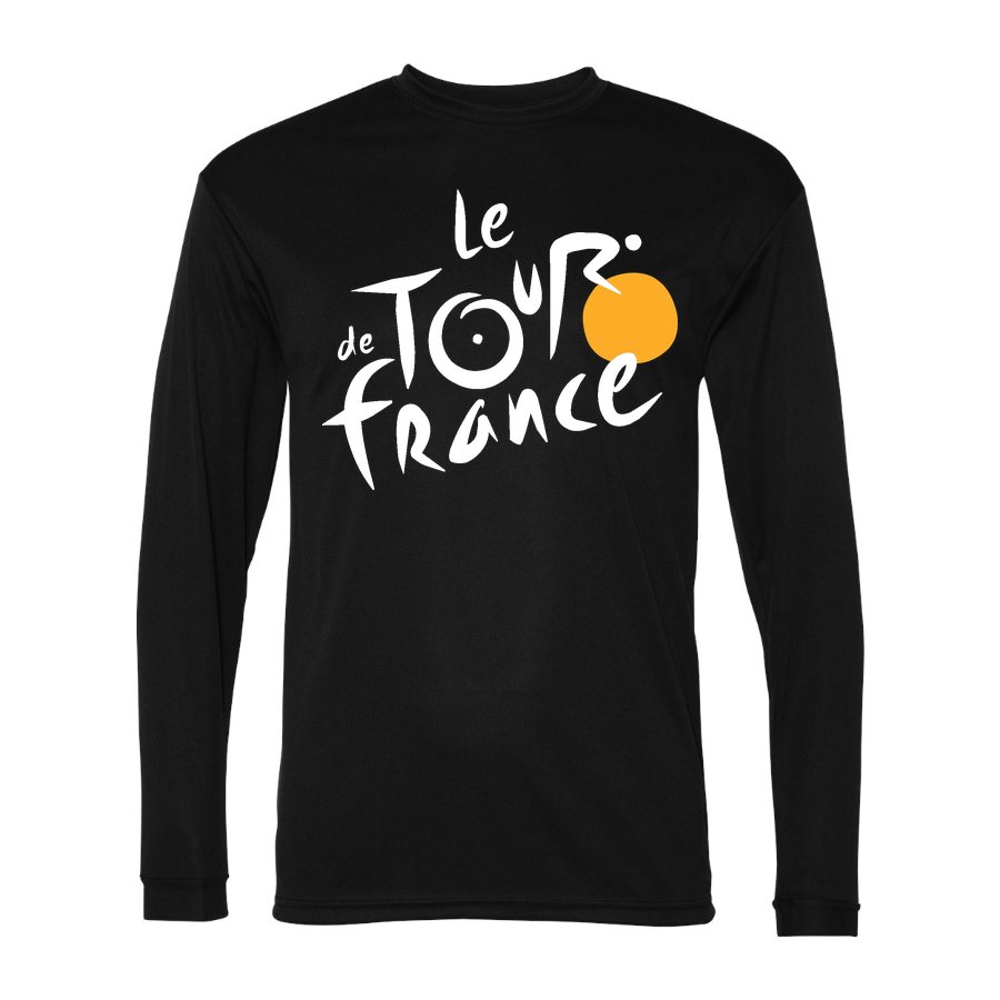 Men's Tour de France White Logo Polyester Long Sleeve T-Shirt - Black