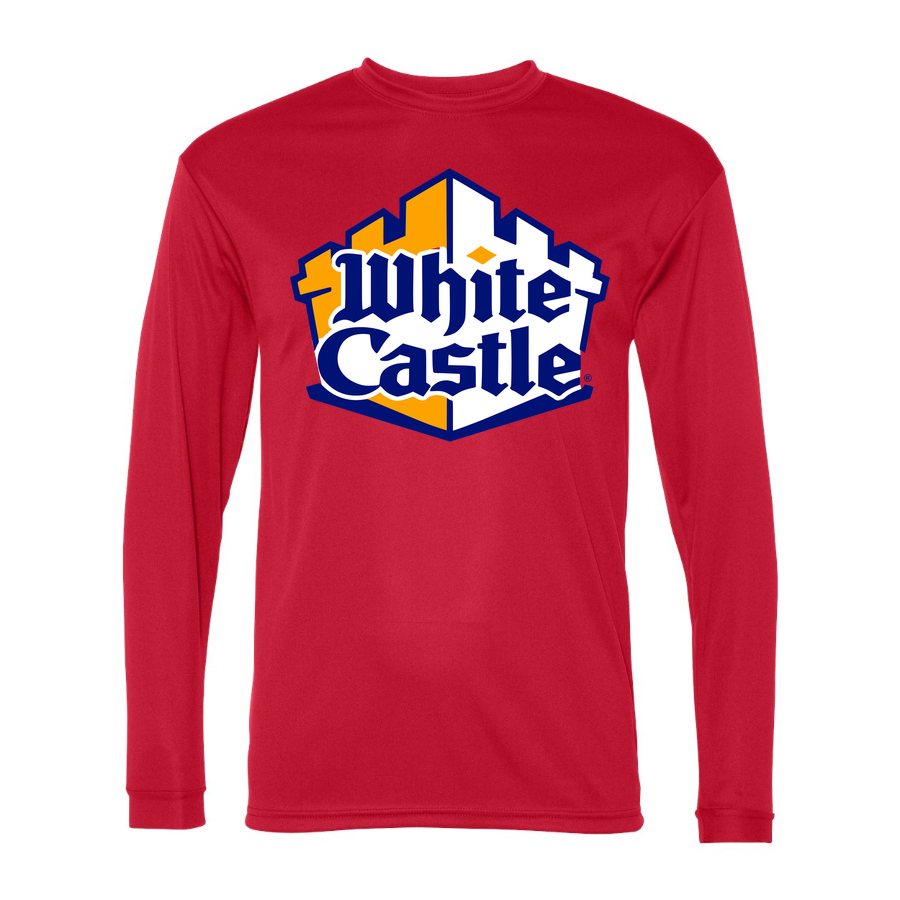 Men's White Castle Polyester Long Sleeve T-Shirt - Red