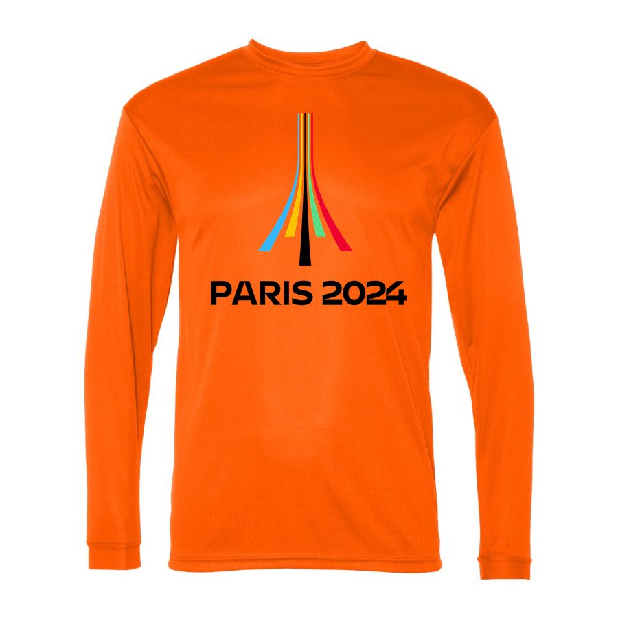 Men's Paris-2024-Olympics-logo-black Polyester Long Sleeve T-Shirt - Safety Orange