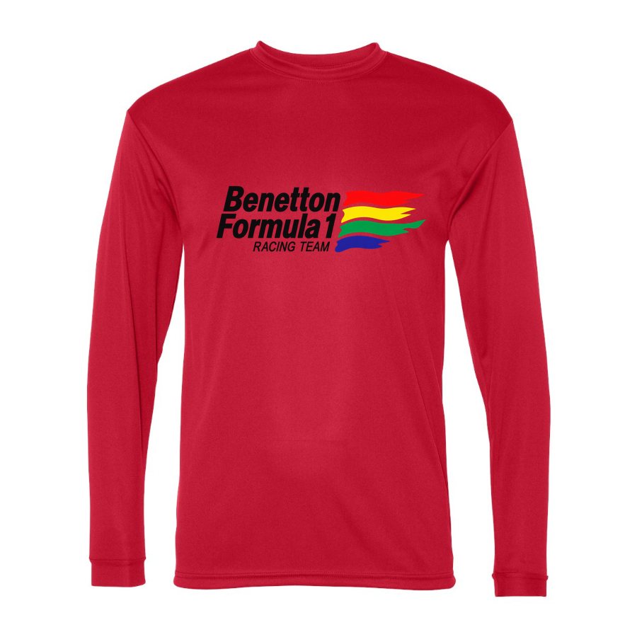 Men's Benetton Formula 1 Racing Team Polyester Long Sleeve T-Shirt - Red
