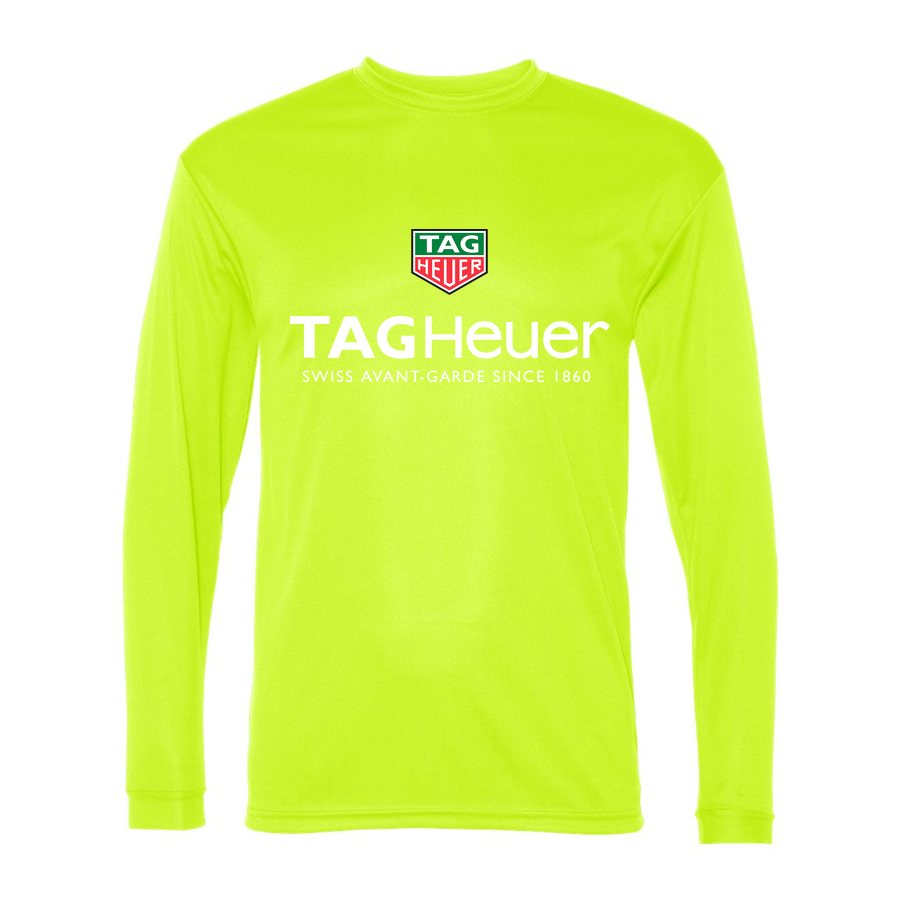Men's TAG Heuer White Logo Polyester Long Sleeve T-Shirt - Safety Yellow