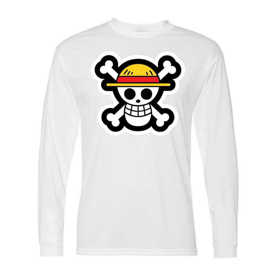 Men's Straw Hat Luffy Polyester Long Sleeve T-Shirt - White