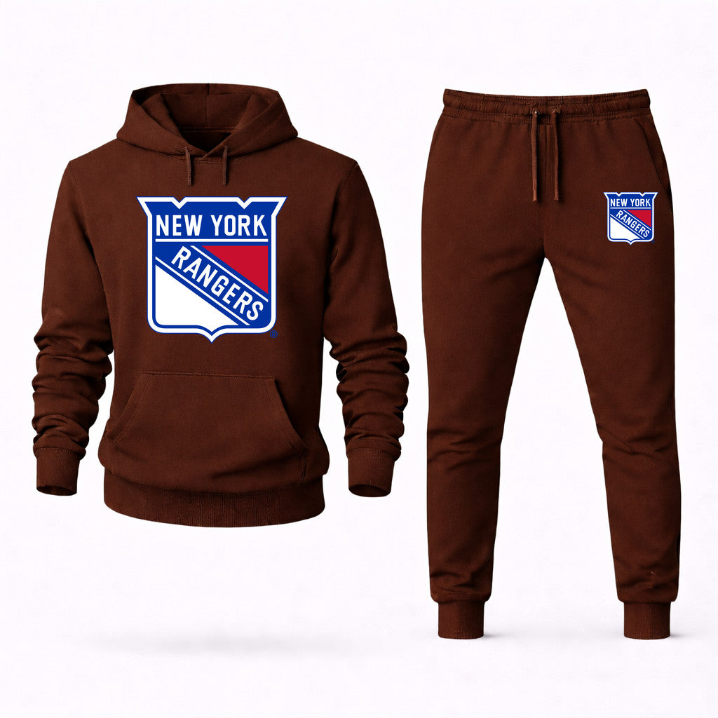 New York Rangers Hoodie and Joggers Set - Brown