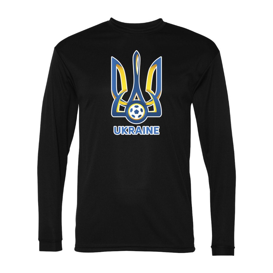 Men's Ukraine National Football Team Polyester Long Sleeve T-Shirt - Black