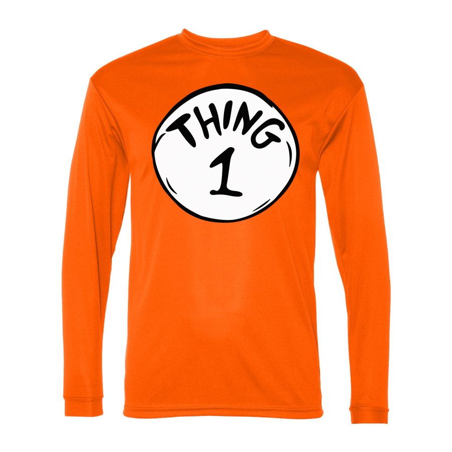 Men's Dr. Seuss Thing 1 Polyester Long Sleeve T-Shirt - Safety Orange