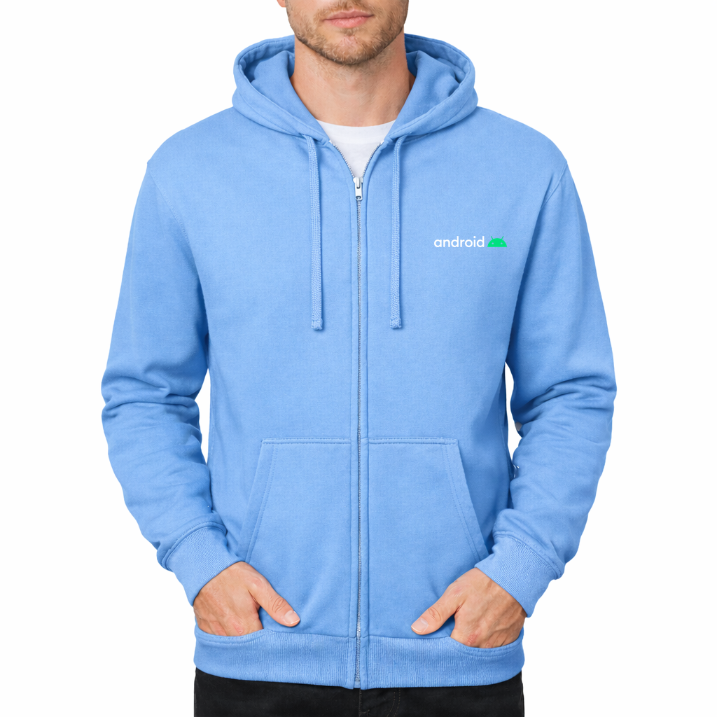 Android White Zipper Hoodie - Sky Blue